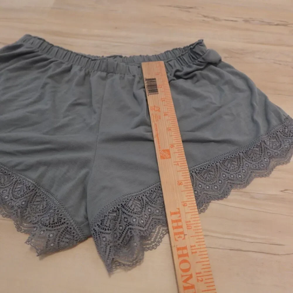 Flora Nikrooz Pajama Shorts Women S Pull On Elastic Waist Lace Hem Blue‎ Gray